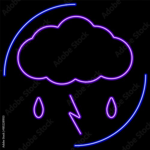 storm neon sign, modern glowing banner design, colorful modern design trend on black background. Vector illustration.
