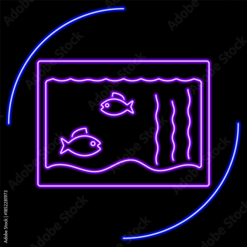 aquarium neon sign, modern glowing banner design, colorful modern design trends on black background. Vector illustration.