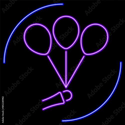 balloons neon sign, modern glowing banner design, colorful modern design trends on black background. Vector illustration.