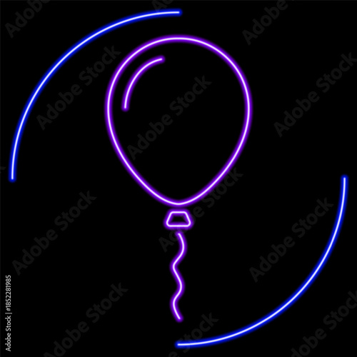 balloons neon sign, modern glowing banner design, colorful modern design trends on black background. Vector illustration.