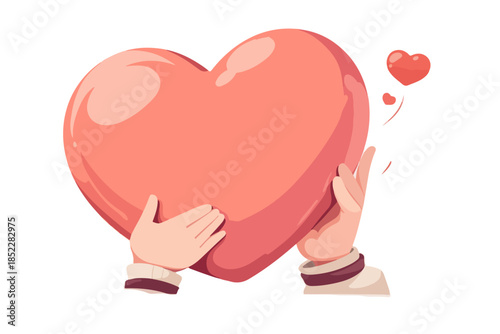 두 손으로 커다란 하트를 소중히 감싸 안고 있는 모습, 사랑과 애정의 상징