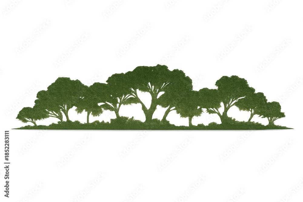 Obraz premium Green tree landscape creating a natural silhouette forest border with foliage line and transparent background