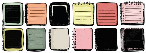 다양한 색상의 수첩과 메모지가 모여 있는 일러스트