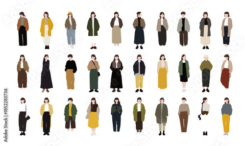 다양한 연령대와 스타일을 가진 사람들이 일러스트로 표현된 모습, 투명한 배경에 귀여운 캐릭터 디자인