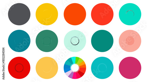 다채로운 색상의 투명한 원형 그래픽 요소들이 모여 있는 추상적인 디자인