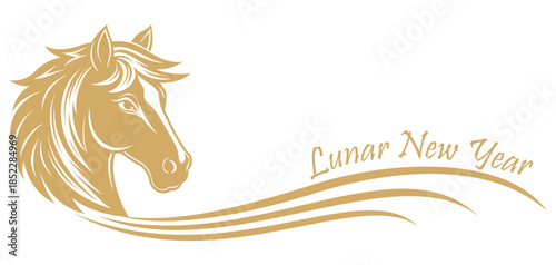 Golden silhouette chinese horse shio of vector illustration	
