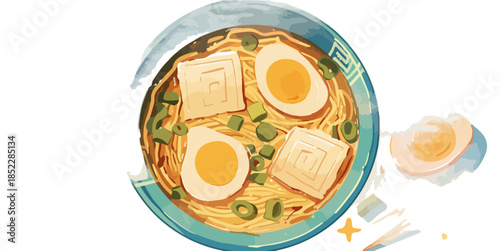 따뜻한 국물과 계란, 두부, 파가 곁들여진 맛있는 라멘 한 그릇