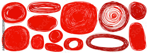 다양한 모양의 빨간색 추상적인 낙서와 스케치 요소들, 투명한 배경