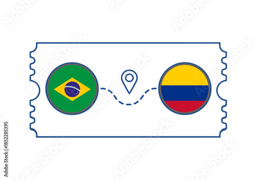 Brazil – Colombia International Travel Route vector ticket
Vector ticket route between countries