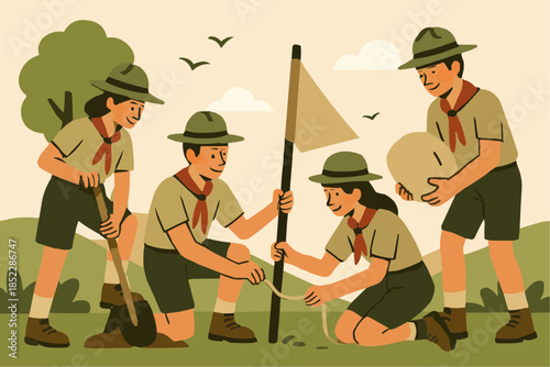 Scout Teamwork Outdoor Illustration

