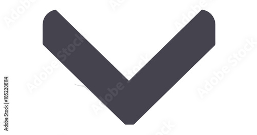 Ciemna, prosta ikona strzałki skierowanej w dół na białym tle, idealna do interfejsów cyfrowych.