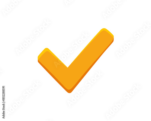 Pomarańczowy, kreskówkowy symbol potwierdzenia lub zaznaczenia opcji, wyizolowany na białym tle.