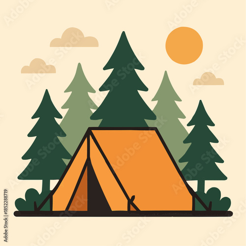 Scout Tent in Forest Illustration

