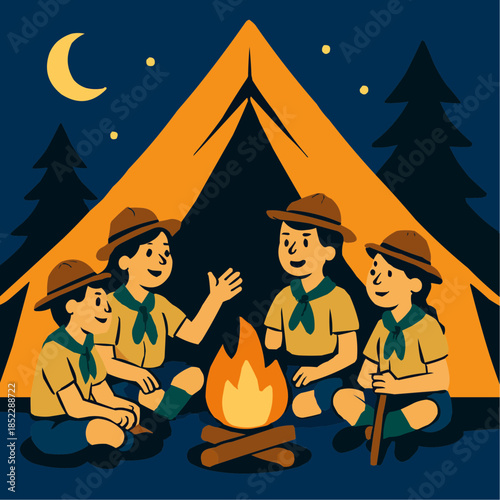 Scout Tent Night Camping Illustration

