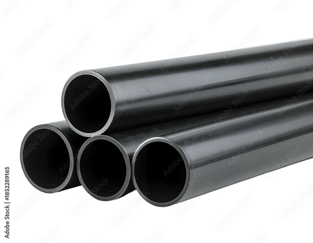 Fototapeta premium Stacked dark cylindrical hollow objects against black