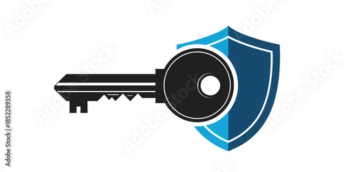 Robust digital security concept featuring a key integrated with a protective shield, symbolizing secure access, data protection, online safety, privacy, and authentication