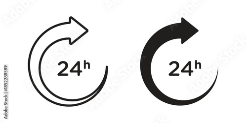 24 Hrs icons for apps and print media. Editable stroke and flat icons
