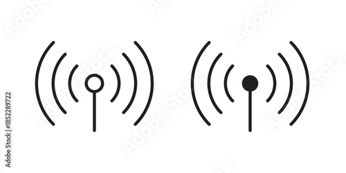Antenna icons for apps and print media. Editable stroke and flat icons