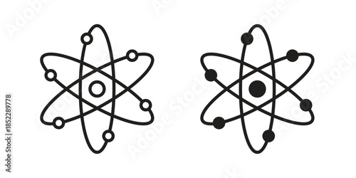 Atom icons for apps and print media. Editable stroke and flat icons