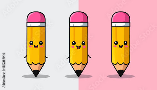 Cute Cartoon Pencils Standing in a Row