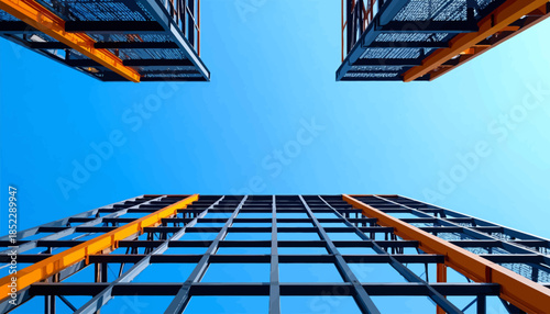 Modern Steel and Glass Building Against Clear Blue Sky