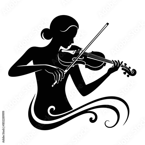 A graceful silhouette of a violinist playing her instrument