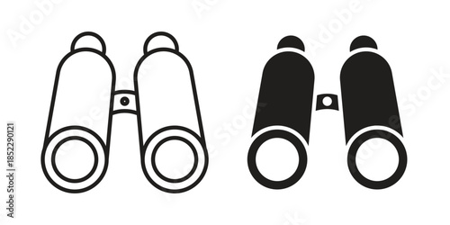 Binoculars icons for apps and print media. Editable stroke and flat icons