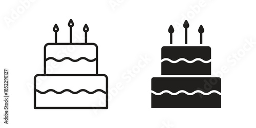 Birthday cake icons for apps and print media. Editable stroke and flat icons