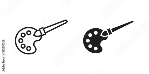 Brush and Palette icons for apps and print media. Editable stroke and flat icons