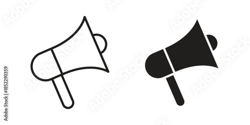 Bullhorn icons for apps and print media. Editable stroke and flat icons