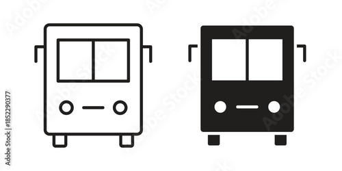 Bus icons for apps and print media. Editable stroke and flat icons