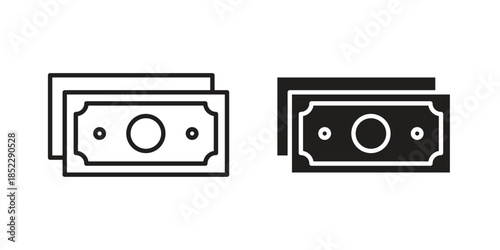 Cash icons for apps and print media. Editable stroke and flat icons