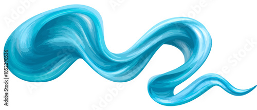 Abstrakcyjny, falujący, turkusowy kształt przypominający płynną wstęgę lub ścieżkę na białym tle.
