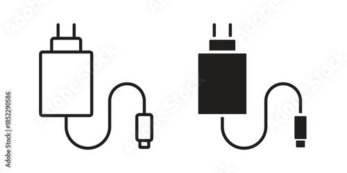 Charger icons for apps and print media. Editable stroke and flat icons