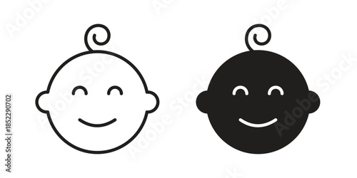 Child face icons for apps and print media. Editable stroke and flat icons