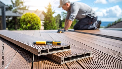 Installing New Composite Decking with Level Tool