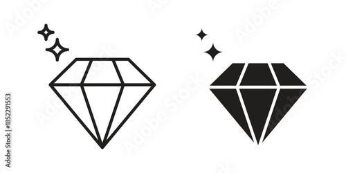 Diamond icons for apps and print media. Editable stroke and flat icons