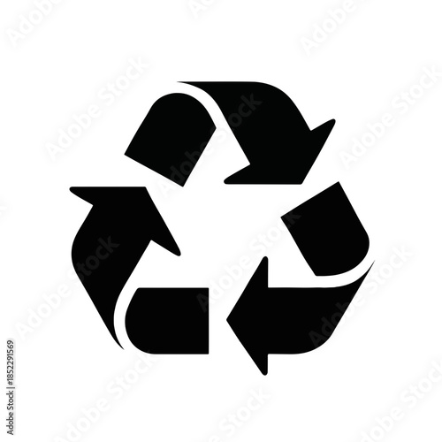 Czarny, prosty symbol recyklingu z trzema strzałkami na białym tle, ikona ekologii.