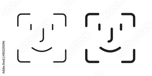 Face id icons for apps and print media. Editable stroke and flat icons