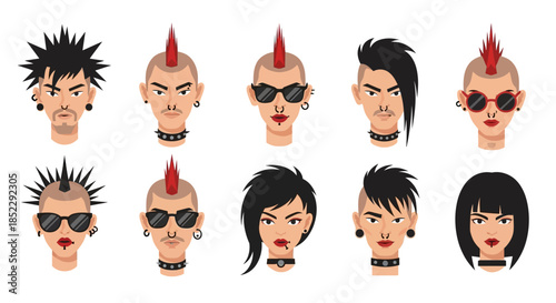 Collection of Cartoon Punk Rock Faces.