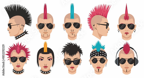 Collection of Cartoon Punk Rock Heads.
