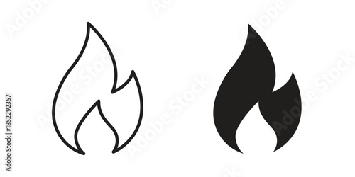 Flame icons for apps and print media. Editable stroke and flat icons