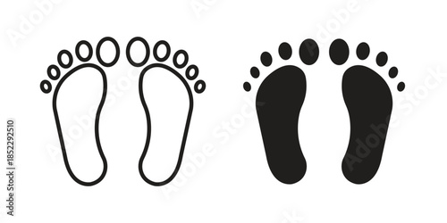 Foot icons for apps and print media. Editable stroke and flat icons