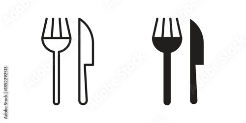Fork and Knife icons for apps and print media. Editable stroke and flat icons