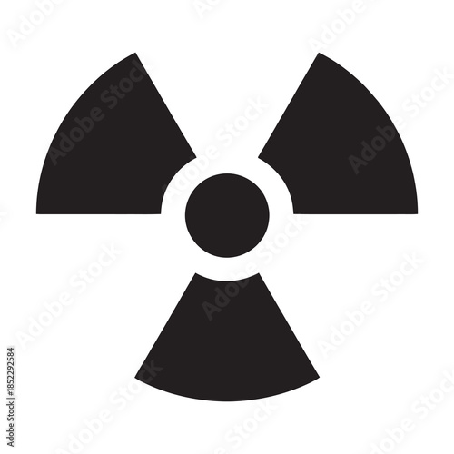 A black and white graphic representation of the universal radioactive hazard warning sign