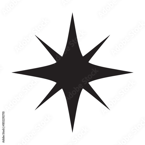 A minimal and sharp black eight-pointed starburst icon on a clean white background