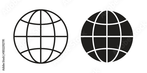 Globe icons for apps and print media. Editable stroke and flat icons