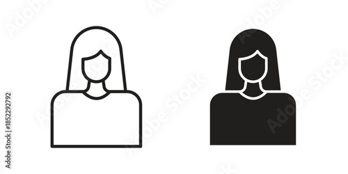 Girl icons for apps and print media. Editable stroke and flat icons