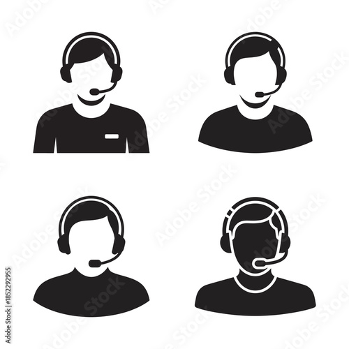 Set of four icons representing customer support agents with headsets and microphones