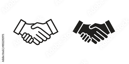 Handshake icons for apps and print media. Editable stroke and flat icons